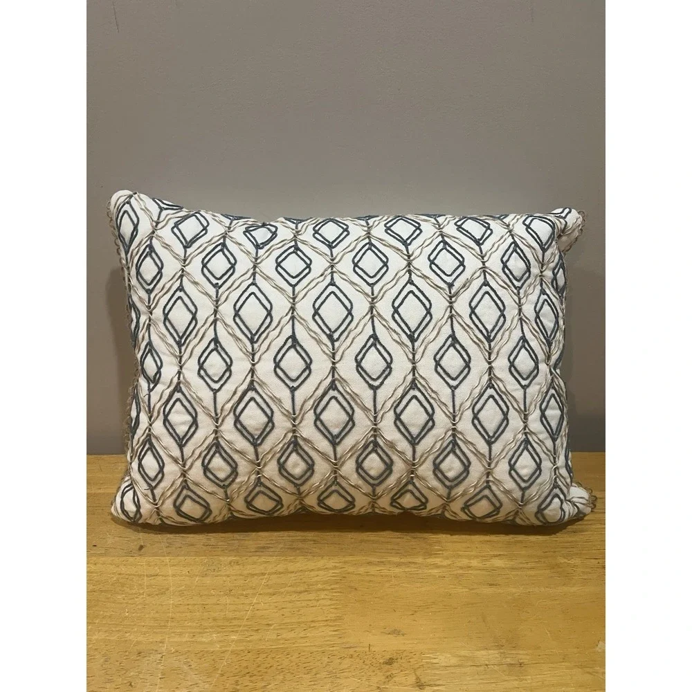Pier One Geometric Embroidered‎ Diamonds Blue  Gold 12